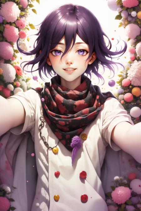 00077-197328441-(masterpiece, best quality_1.2), , , purple theme, upper body, solo, male focus, 1boy, oma kokichi, smile, looking at viewer, in.jpg